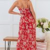 Women's Red Floral Printed Spaghetti Strap Empire Waist Maxi Dress - Bohemian Style for Summer - Image 2