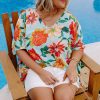 Plus Size Women's Sky Blue Floral Print V Neck Batwing Sleeve Blouse - Image 6