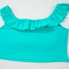 Women's Sea Green Solid Ruffled Square Neck Swim Top with Floral Shorts Bikini Set - Image 22