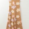 Women's Khaki Floral Print Sleeveless Button Up Wide Leg Loose Jumpsuit - Image 11