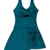 Elegant Sea Green Adjustable Straps Cutout Ruched Knot Slit One Piece Swim Dress - Image 18