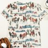 Women's Beige Western Mustang River Printed Mesh T-Shirt for Summer - Image 7