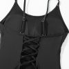 Women's Black Lace-Up Open Back One Piece Swimsuit with Thin Straps - Image 18