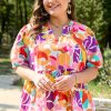 Women's Plus Size Pink Floral Print V Neck Fit and Flare Blouse for Summer - Image 5