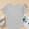 Plus Size Light Grey Lace Insert Waffle Ruffle Short Sleeve Top for Women - Image 4