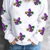 Women's White Fleur De Lis Sequin Patched Graphic Drop Shoulder Sweatshirt - Image 2