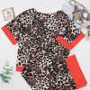 Women's Brown Animal Print Color Contrast Edge Loose Fit Pants Set - Image 6