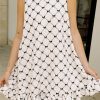 Women's White Bow Checker Mini Dress with Pearled Buttons and Ruffled Hem - Image 6