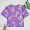 Women's Purple Allover Tiger Print Loose T-Shirt with Patch Pocket - Image 6