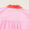 Women's Pink Floral Embroidered Notch V Neck Puff Sleeve Babydoll Blouse - Image 11