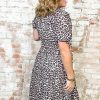 Plus Size Brown Leopard Tassel Tied Neck Short Sleeve Dress for Women - Image 3