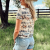 Women's Beige Western Mustang River Printed Mesh T-Shirt for Summer - Image 2