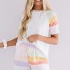 Women's White Rainbow Striped T-Shirt and Drawstring Shorts Set - Image 7