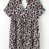 Elegant Khaki Cheetah Print Backless V Neck Loose Fit Mini Dress for Women - Image 6