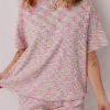 Women's Multicolour Printed Ribbed Knit T-Shirt and Shorts Lounge Set - Image 5