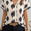 Women's Black Geometric Print Short Sleeve V Neck Blouse - Trendy Bohemian Style - Image 5