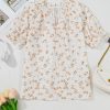 Women's White Floral Eyelet Embroidered Puff Sleeve Notch V Neck Blouse - Elegant Summer Top - Image 7