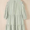 Women's Plus Size Green Stripe Bracelet Sleeve Tasseled Tied Neck Mini Dress - Image 3