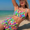 Women's Multicolour Abstract Print Textured Spaghetti Strap High Waist Bikini Set - Bohemian Style - Image 5