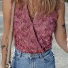 Women's Heather Floral Textured V Neck Sleeveless Bodysuit - Elegant and Chic - Image 6