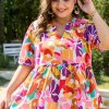 Women's Plus Size Pink Floral Print V Neck Fit and Flare Blouse for Summer - Image 3