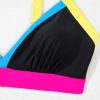 Women's Black Color Block Drawstring Side V Neck High Waist Bikini Set - Image 24