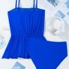 Women's Dark Blue Bow Peplum Waist Tankini Set with Adjustable Spaghetti Straps - Image 9