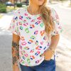 Plus Size Women's White Multicolor Leopard Print Textured T-Shirt - Image 7