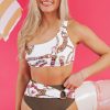 Women's Khaki Abstract Print One Shoulder High Waist Bikini - Chic & Flattering Swimsuit - Image 10