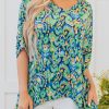 Women's Green Abstract Print V Neck Half Sleeve Tunic Blouse - Bohemian Style - Image 9