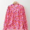 Women's Rose Red Oversized Leopard Print Balloon Sleeve Casual Shirt - Image 3