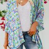 Women's White Boho Floral Printed Rhinestone Open Front Kimono with 3/4 Sleeves - Image 10