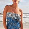 Women's Sky Blue Floral Printed Ruffle One Piece Swimsuit with Removable Straps - Image 11