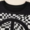 Women's Black Checkerboard Peace Sign Printed Round Neck T-Shirt - Image 15