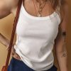 Women's White Solid Color Ribbed Knit Scoop Neck Tank Top - Casual Summer Essential - Image 3