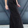 Women's Dark Grey Pleated Wide Leg Mineral Wash Denim Pants - Chic and Trendy Everyday Wear - Image 3