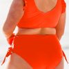 Women's Plus Size Orange Ruffled Trim Knotted High Waist Bikini Set - Image 10