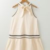 Women's Khaki Stripe Ric Rac Trim Halter A-Line Sleeveless Mini Dress - Image 6