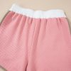 Women's Pink Textured Colorblock Patchwork Tee and High-Waist Shorts Set - Image 14