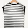 Women's Casual Black Stripe Round Neck Tank Top with Chest Pocket - Image 18