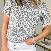 Women's Beige Leopard Round Neck T-Shirt with Lace Trim and Petal Sleeves - Image 8