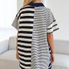 Women's Black Stripe Half Placket Polo T-Shirt Dress - Casual Elegance - Image 2