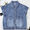 Women's Ashleigh Blue Acid Wash Button Up Denim Vest with Elastic Hem - Image 6