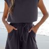 Women's Bristol Black Knit Open Back Drawstring Romper with Cap Sleeves - Image 7