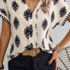 Women's Black Geometric Print Short Sleeve V Neck Blouse - Trendy Bohemian Style - Image 3