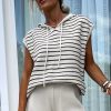 Women's White Stripe Drawstring Hooded Loose Sweater T-Shirt - Image 6