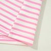 Women's Pink Stripe Ruffled V Neck Cap Puff Sleeve Top for Everyday Elegance - Image 15