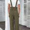 Women's Jungle Green Solid Color Buttoned Straight Leg Overalls - Adjustable Straps for Custom Fit - Image 2