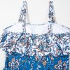 Women's Sky Blue Floral Printed Ruffle One Piece Swimsuit with Removable Straps - Image 21