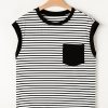 Women's Casual Black Stripe Round Neck Tank Top with Chest Pocket - Image 17